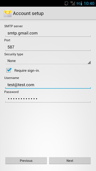 Android Email, Server Settings